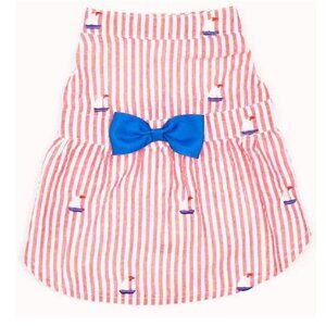 Size Small Nautical Red Stripe Seersucker Sailboat Dog Dress by Worthy Dog